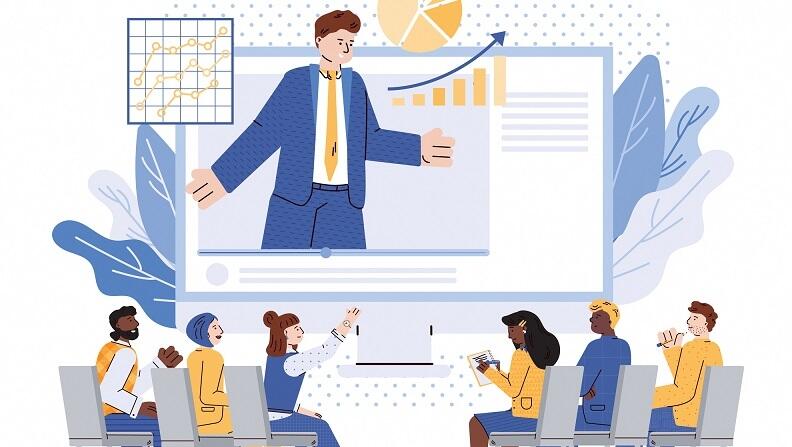 ウェビナーを受けているイラスト