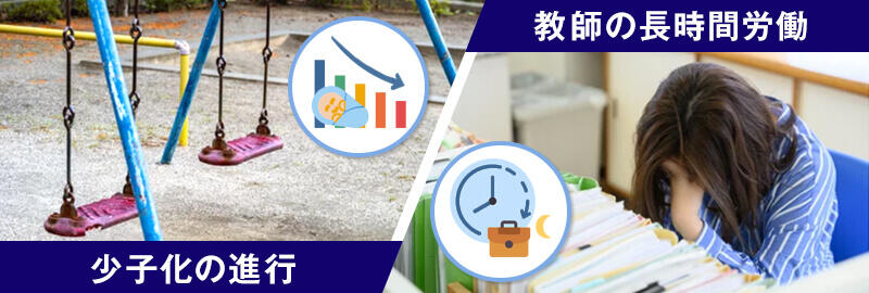 少子化の進行/教師の長時間労働