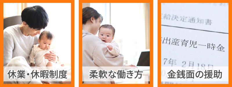 休業・休暇制度や柔軟な働き方の拡充、金銭面での援助