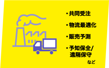 ・共同受注 ・物流最適化 ・販売予測 ・予知保全/遠隔保守など